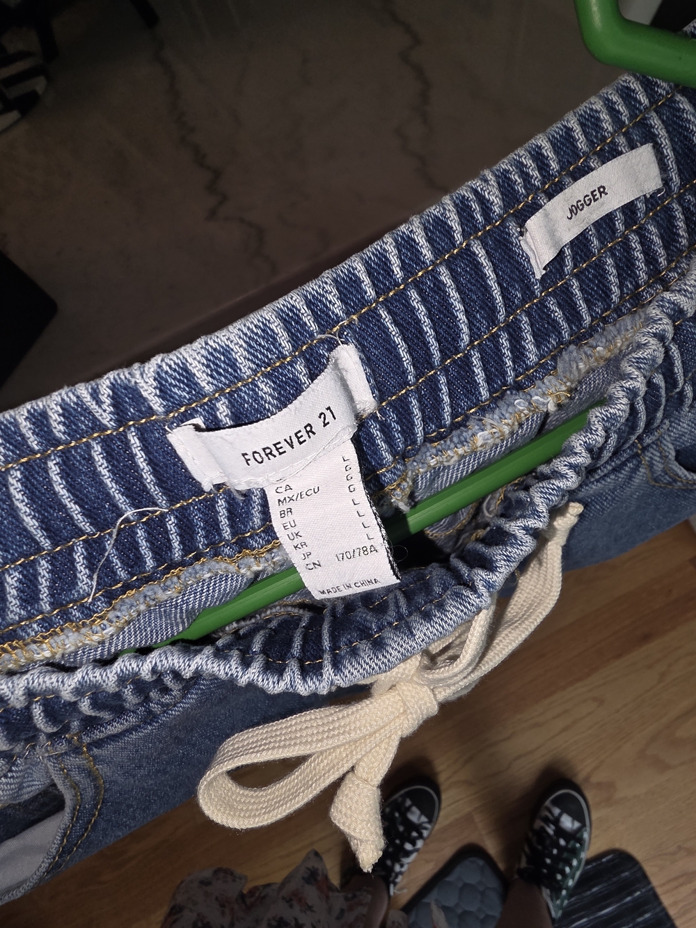 Forever 21 Denim Jogger Jeans with Cream Drawstring
